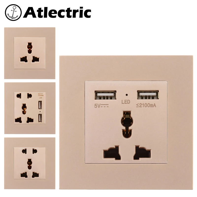Atlectric Универсальная Розетка с 2.1A USB Национальный стандартный разъем пластиковая панель гнездо адаптера питания розетка электрическая 86 мм* 86 мм