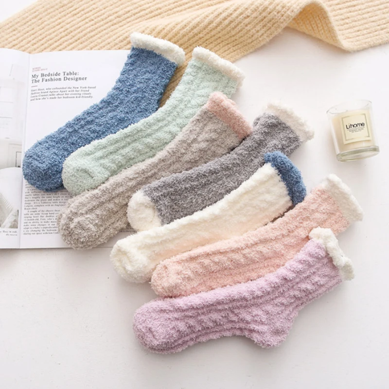 

Thickening Women Cashmere Socks Lovely Plush Keep Warm Sleep Home Floor Ladies Funny Socks Coral Fluffy Feet Warmer Sokken