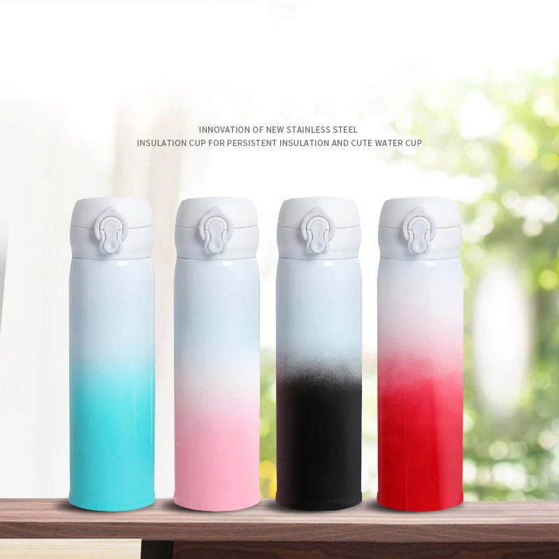 

Creative 500ml Gradual Change Color Cup Stainless Steel Vacuum Cup Vehicle Automobile Cup Bounce Cover Lovers Cup Thermo Mug