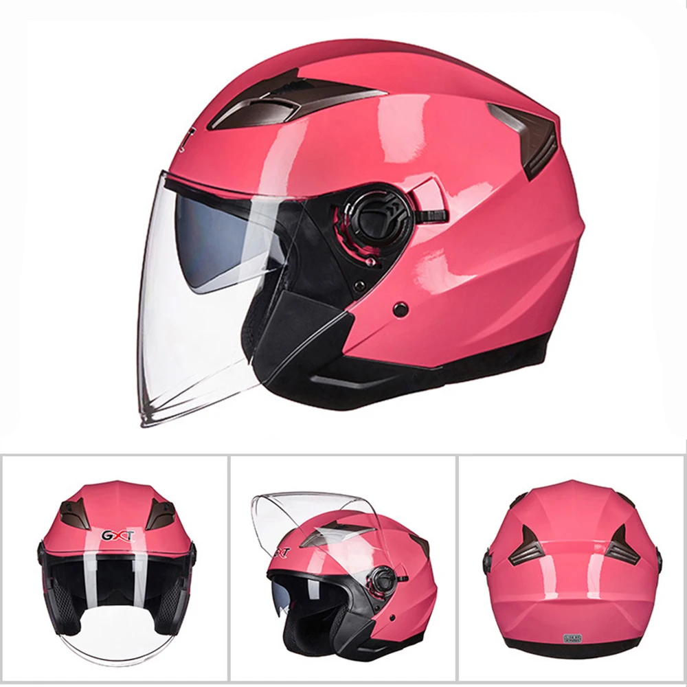 NENKI Motorcycle Helmet Open Face Capacete Casco Moto Helmet Motorbike Vintage Helmets Double Lens Casque Moto Motocross - Цвет: GXT G708 pink