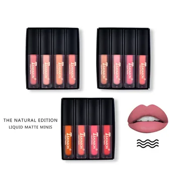 

4pcs Matte Lip Gloss Set Long-lasting Waterproof Velvet Lip Glaze Non-stick Cup Matte Lipstick Kit