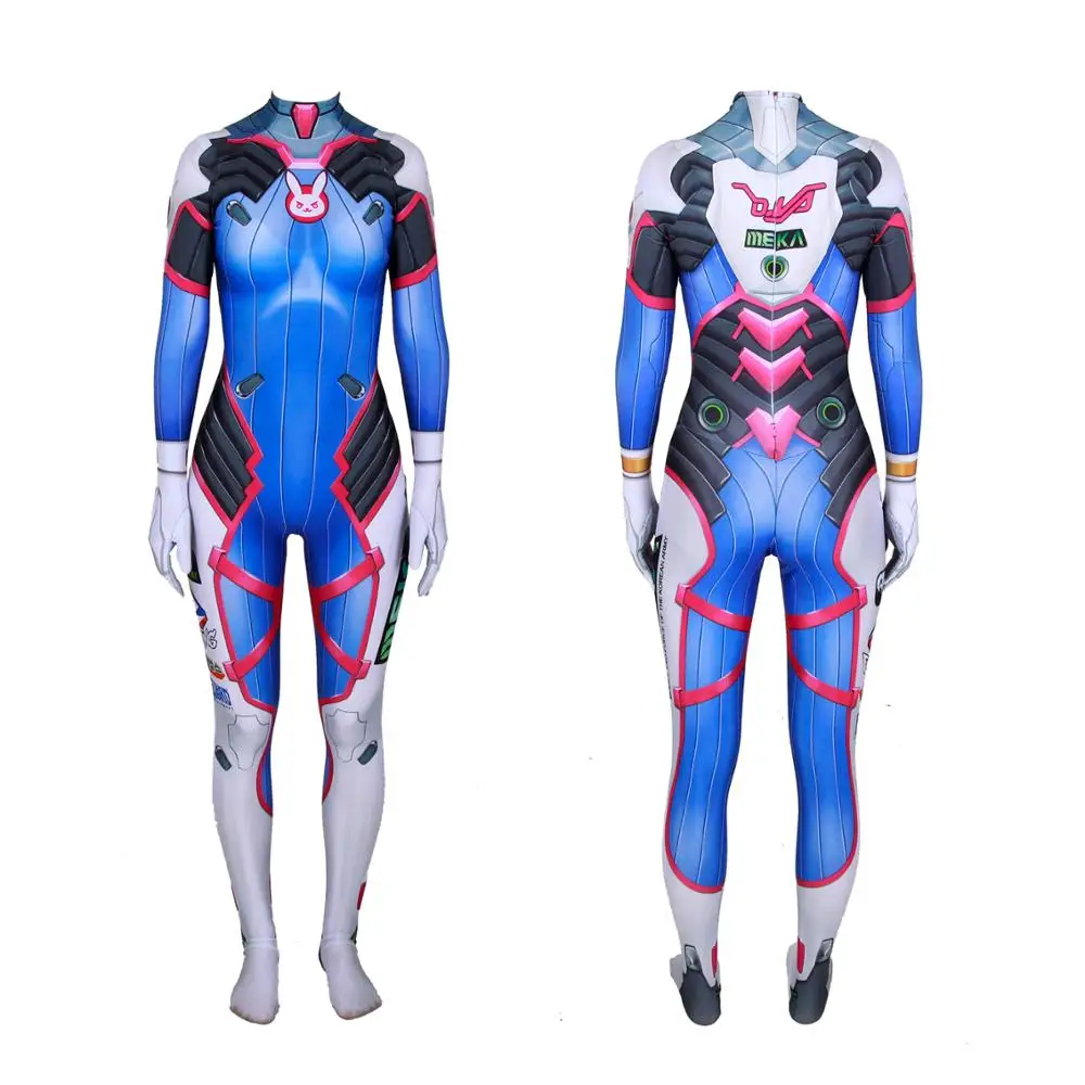 Unisex Lycra Spandex Zentai Halloween OW Dva Cosplay Party Halloween Animation Costumes Adult/Kids 3D Style