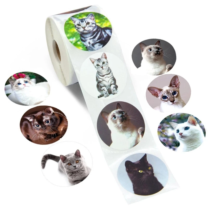 

500 Pcs/Roll Cute Cat Sticker Sealing Label Decorative Sticker Paper Adhesive Sticker For Scrapbooking Stationery Supplies