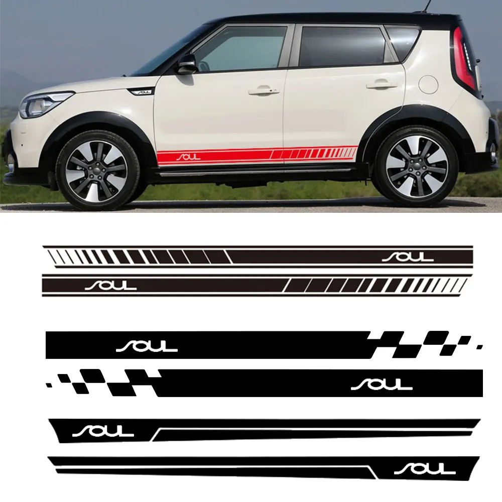 2 шт. для Kia Soul автомобильные боковые полосы боковые юбки графика виниловые наклейки гоночный спортивный автомобиль наклейка s автомобильный Стайлинг