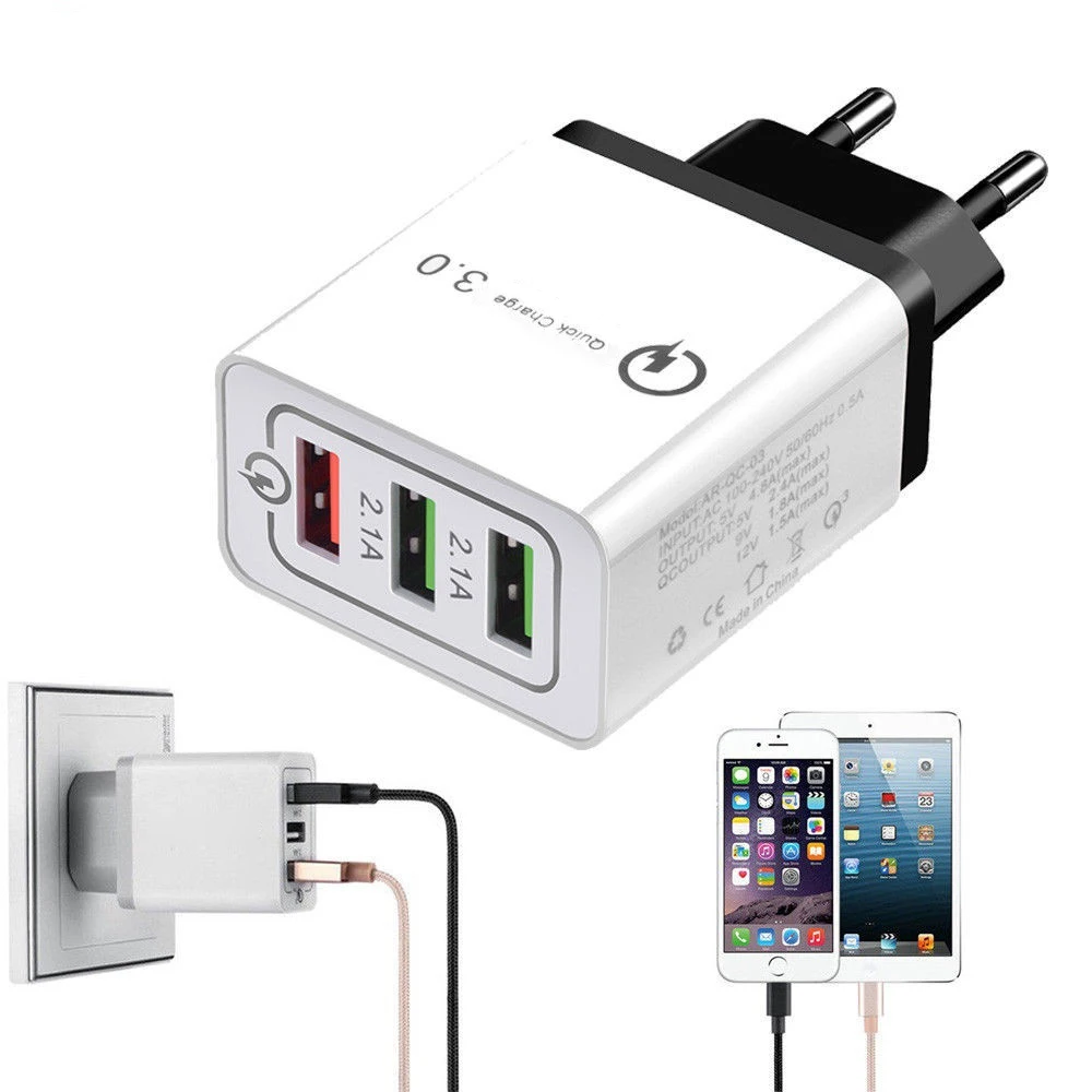 Быстрая зарядка 3,0 настенное дорожное USB зарядное устройство с 3 портами адаптер с европейской вилкой для iPhone XS 8 7 samsung s8 xiaomi Быстрая зарядка для мобильных телефонов