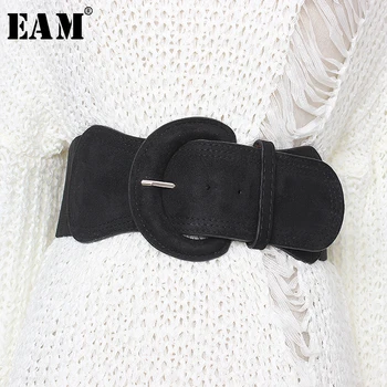

[EAM] Multicolor Black Big Buckle Elastic Wide Belt Personality Women New Fashion Tide All-match Spring Autumn 2020 1D174