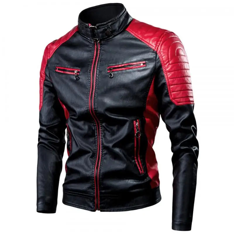 Men's spring leisure locomotive stitching leather jacket jacket men's fall fashion locomotive retro warm leather m