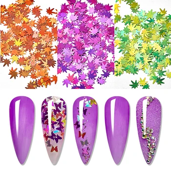 

Holographic Butterfly Nail Sequins Foils Decals Glitter Colorful Mixed Maple Leaf Style 3D Nail Art Decoration Flakes Sequins