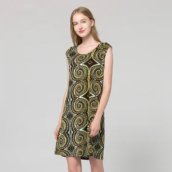 

100% Mulberry Silk Women's Printed Base Slip Dress Nightgown Autumn Top Grade Real Silk Double-Sided Knit Tank Dress Home Wear