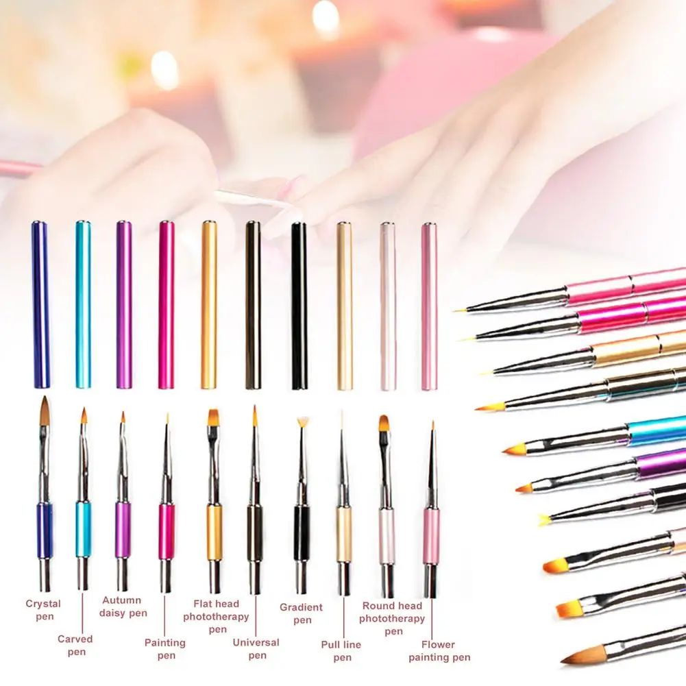 Linhas de Desenho Unha Arte Forro Escova Pintura Flor Grade Listra Manicure Acrílico uv Gel Caneta Faça Você Mesmo Dicas Design Conjunto 10 Pçs 1 Cheap Escovas de unhas