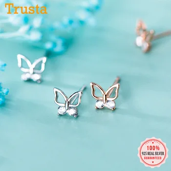 

TrustDavis Real 925 Sterling Silver Fashion Lovely Insect Butterfly CZ Stud Earrings For Women Daughter Fine Jewelry Gift DA1917