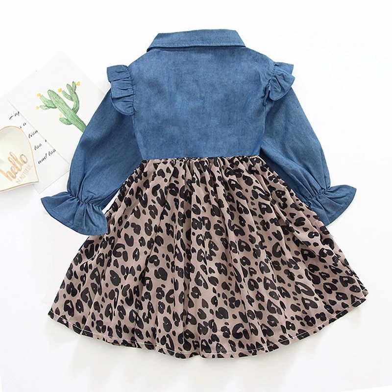 Sodawn Autumn Leopard Baby Girl Dress New Fashion Kids Clothes For Girl Long Sleeve Winter Patchwork Dresses Princess Dress