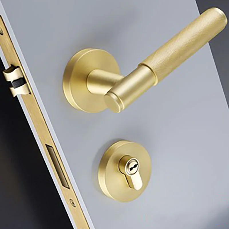 

1 Set Gold Door Handle with Lock brass Mechanical Durable Handleset For 35-50mm Doors Brass Bedroom Door Handle Lock