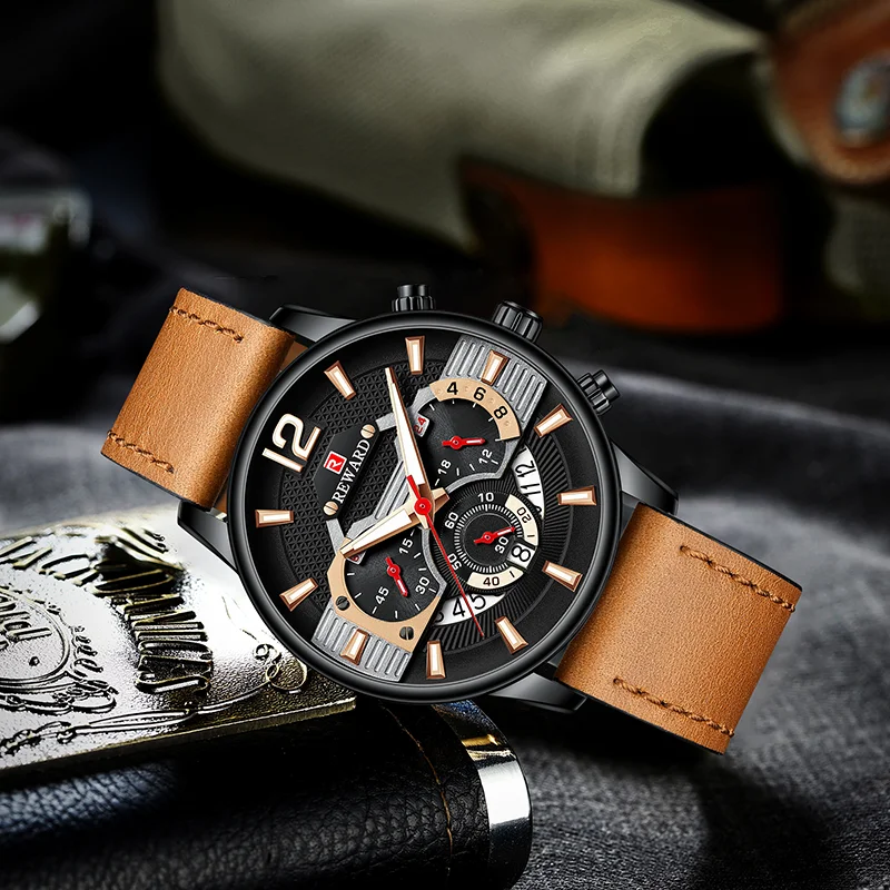 New Reward Men's Wristwatches Business Timepiece Waterproof Anti-glare Glass Quartz Watch Male Chronograph Wrist Watches for Men 2