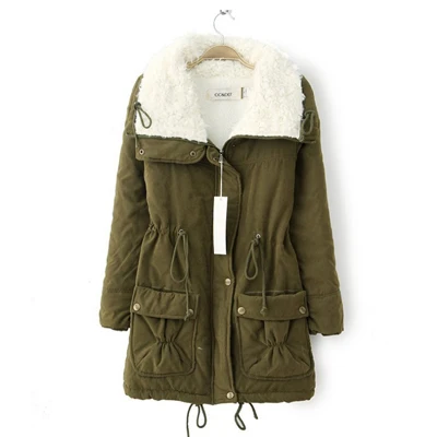 army green Зимнее женское пальто, Толстая теплая короткая плюшевая Женская куртка с меховым воротником, модная повседневная Осенняя Хлопковая женская парка, верхняя одежда JT350 30 - Цвет: army green