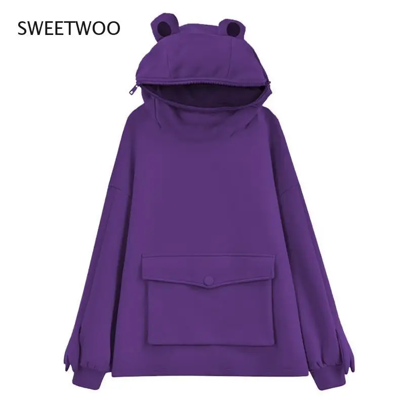 2021 New Chic Plus Velvet Sweater Women's Mid-Length Design Super Cute Frog Hooded Lazy Coat Jacket
