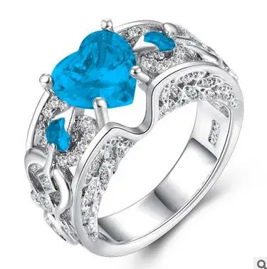 Романтическое женское кольцо принцессы белого, красного, голубого, розового цвета, светильник с голубым сердцем, ювелирные изделия из серебра 925 пробы, обручальное кольцо для женщин - Цвет основного камня: Небесно-голубой