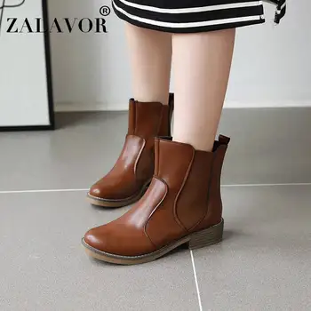 

ZALAVOR Mid Calf Boots For Women Round Toe Flat Snow Boots Warm Buckle Slip On Wedge Heel Botas Mujer Shoes Furry Size 34-43