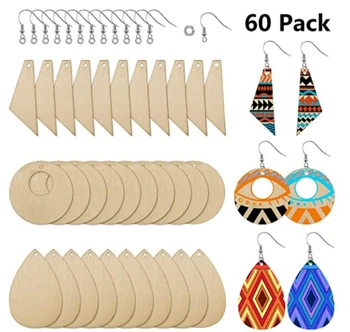 

60 Pieces Unfinished Wooden Earrings Pendants Blank Teardrop and Tapered Cutout Pendants Jewelry Making DIY Crafts