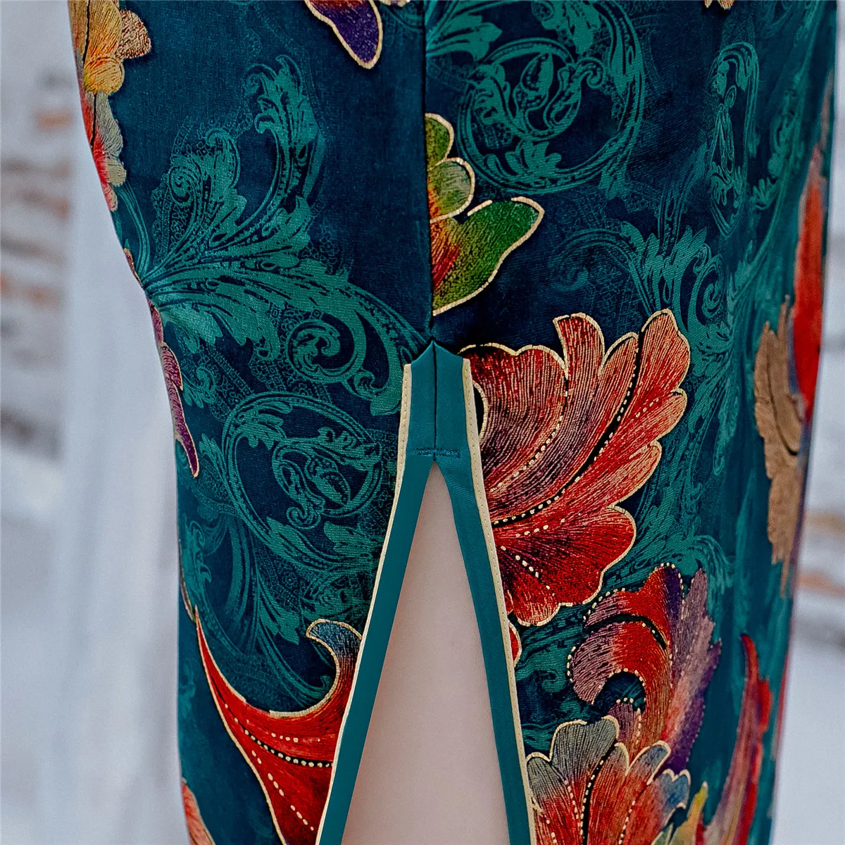 Шанхай история до колена цветочный принт китайский Cheongsam 3/4 рукав бархат Qipao 2 цвета