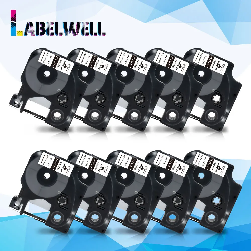 Labelwell 10pk Совместимость с Dymo 18444 Rhino IND виниловая лента для этикеток 12 мм черный на