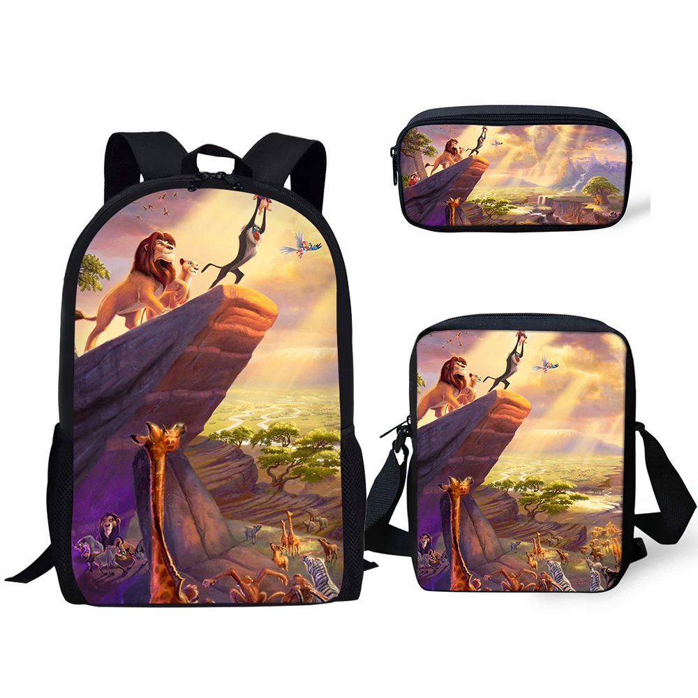 HaoYun/модный детский школьный рюкзак с изображением короля льва, школьные сумки для книг, дизайнерские сумки с рисунками животных из мультфильмов, комплект из 3 предметов, школьные сумки
