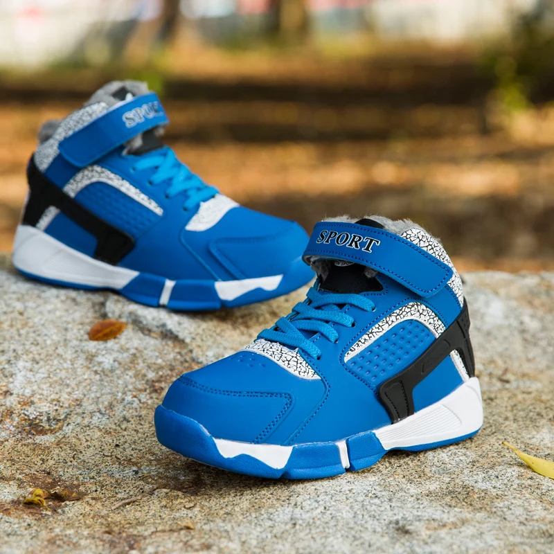 Зимняя детская обувь, Размеры 26-40 теплые спортивные ботинки для мальчиков Нескользящие кроссовки с мехом внутри на резиновой подошве для маленьких и больших детей