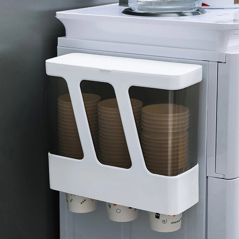 Wall Mounted Disposable Cup Holder, Buckle Type Paper Cup Extractor, Household Water Dispenser, 3 Cylinder, 045