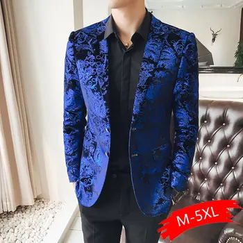 

2020 New Boutique Velveteen Fashion Printed Casual Men's Blazer / Men's Blue Casual Business Blazer Suit Jacket Men Suit Coat