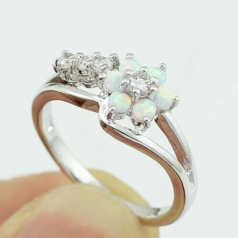 2019 Новый белый/розовый/синий цветок огненный опал кольца для женщин кубический с