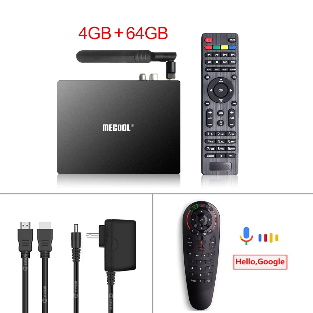 Mecool K7 Smart TV Box Android 9.0 DVB-T2/S2/C Amlogic S905X2 Quad Core 4GB DDR4 64GB 4K 60fps Dual WIFI 1000Mbps K7 Set Top Box - Цвет: K7 and G30 remote