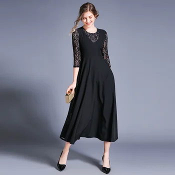 

New Women dress Patchwork Lace Big Pendulum Dresses Black 8711