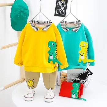 

Autumn Baby Boys Clothing Sets Lapel Collar T-shirts Sweatshirt + Casual Trousers Cartoon Dinosaur Children Kids 2Pcs Suits