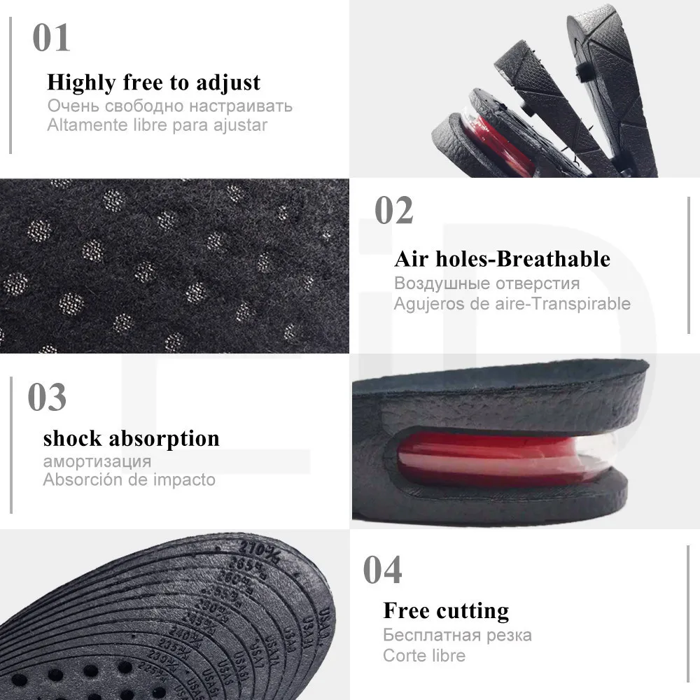 3-9cm Height Increase Insole Cushion height lift adjustable cut shoe heel insert taller women men unisex quality foot pads shoe insoles