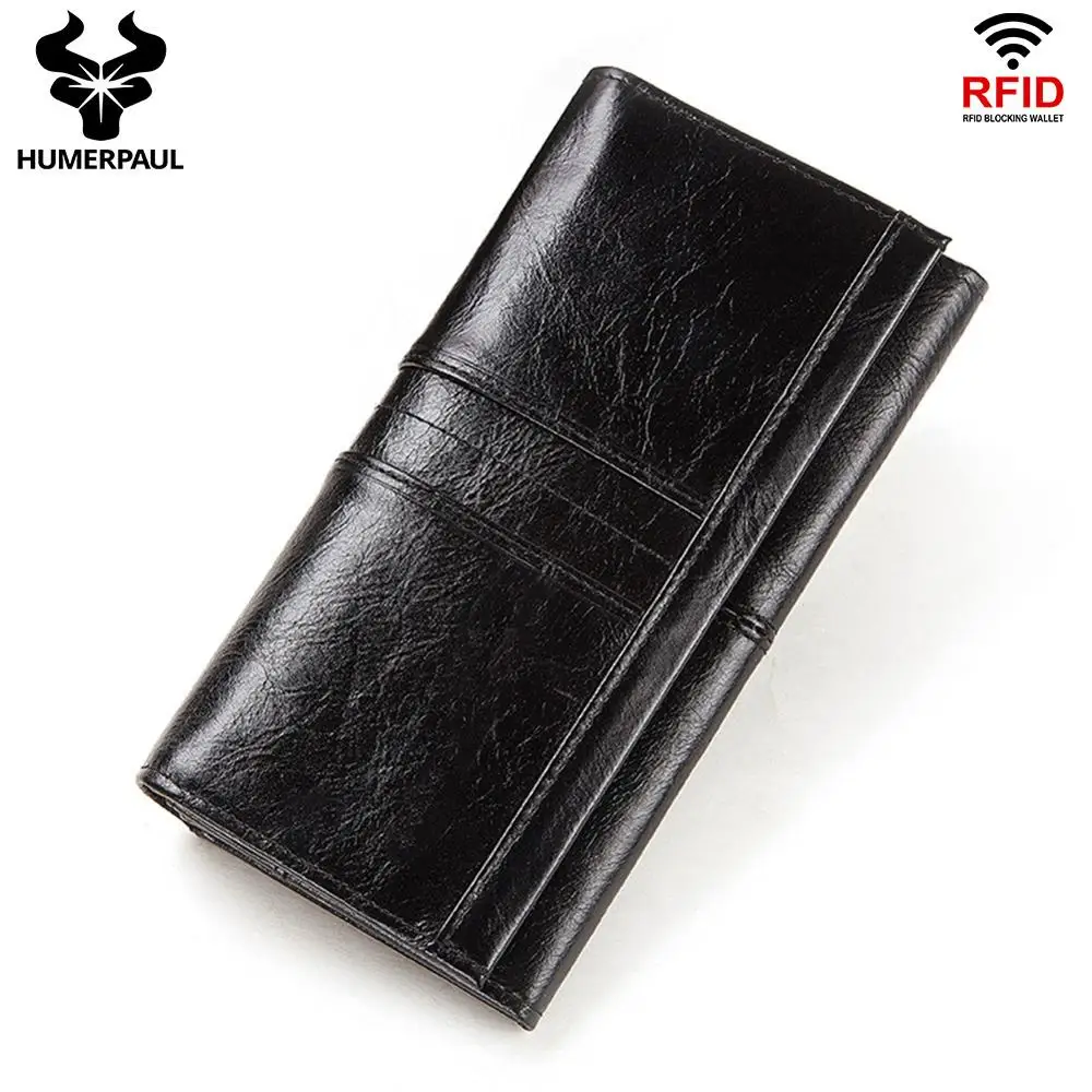 Black Высококачественный Женский Длинный кошелек из натуральной кожи RFID, Женский Повседневный клатч, мягкий держатель для карт, чехол для телефона, держатель для паспорта - Цвет: Black