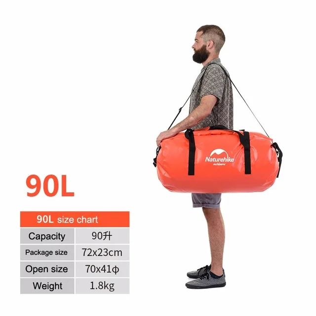 Naturehike PVC 30L 60L 90L Водонепроницаемая сухая сумка большой емкости водонепроницаемая сухая сумка через плечо для пляжа, плавания, дайвинга, серфинга - Цвет: 90L Orange