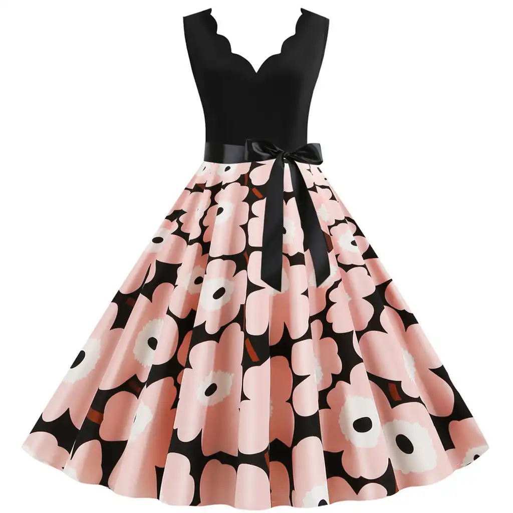 Vestidos femininos verão 2020 festa floral vestido de verão sem mangas com decote em v uma linha elegante vestido midi plus size roupas femininas para o ano novo|Vestidos| - AliExpress