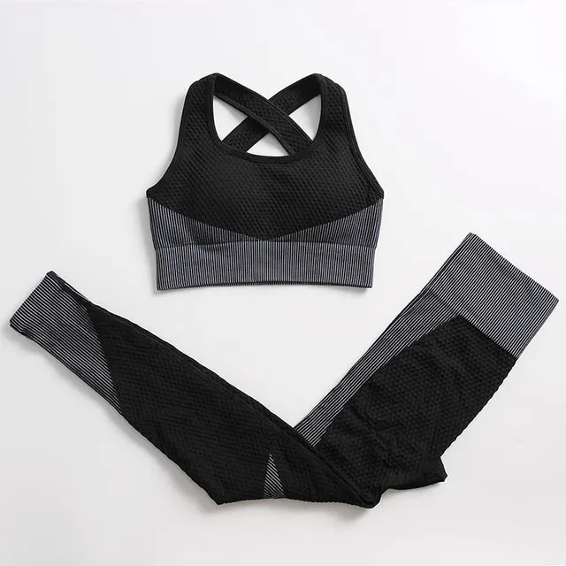 Yoga Set Workout Gym Clothing Fitness For Women's Tracksuit Outfit Leggings Sport Bras Top Long Sleeve Women Sportswear Suit bar pents black gray