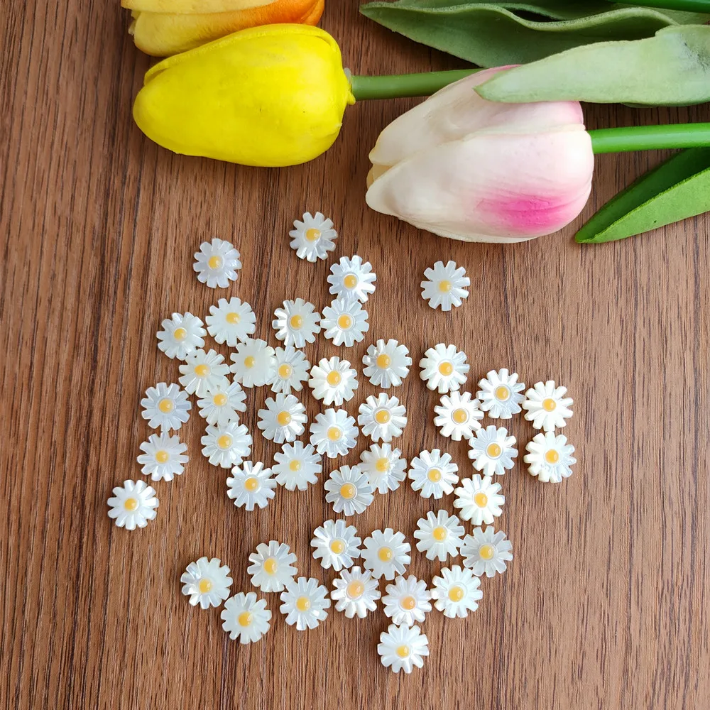 (50pcs/lot )Promotion! Natural Sunflower Mother of Pearl shell Daisy Flower for Brooch (10mm/12mm/more size choose) | Украшения и