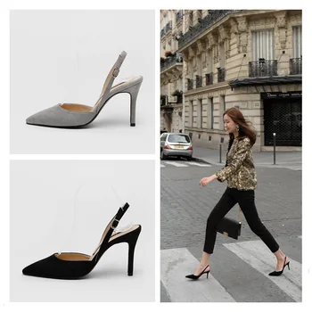 

2020 PUMPS 6CM/8CM Spring new high-heeled shoes with pointed suede word buckle with hollow fashion sandals sexy