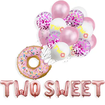 

2nd Birthday Party Decoration Rose Gold Two Sweet Donut Foil Balloon Latex Balloon Baby Shower Second Birthday Supplies For Kids