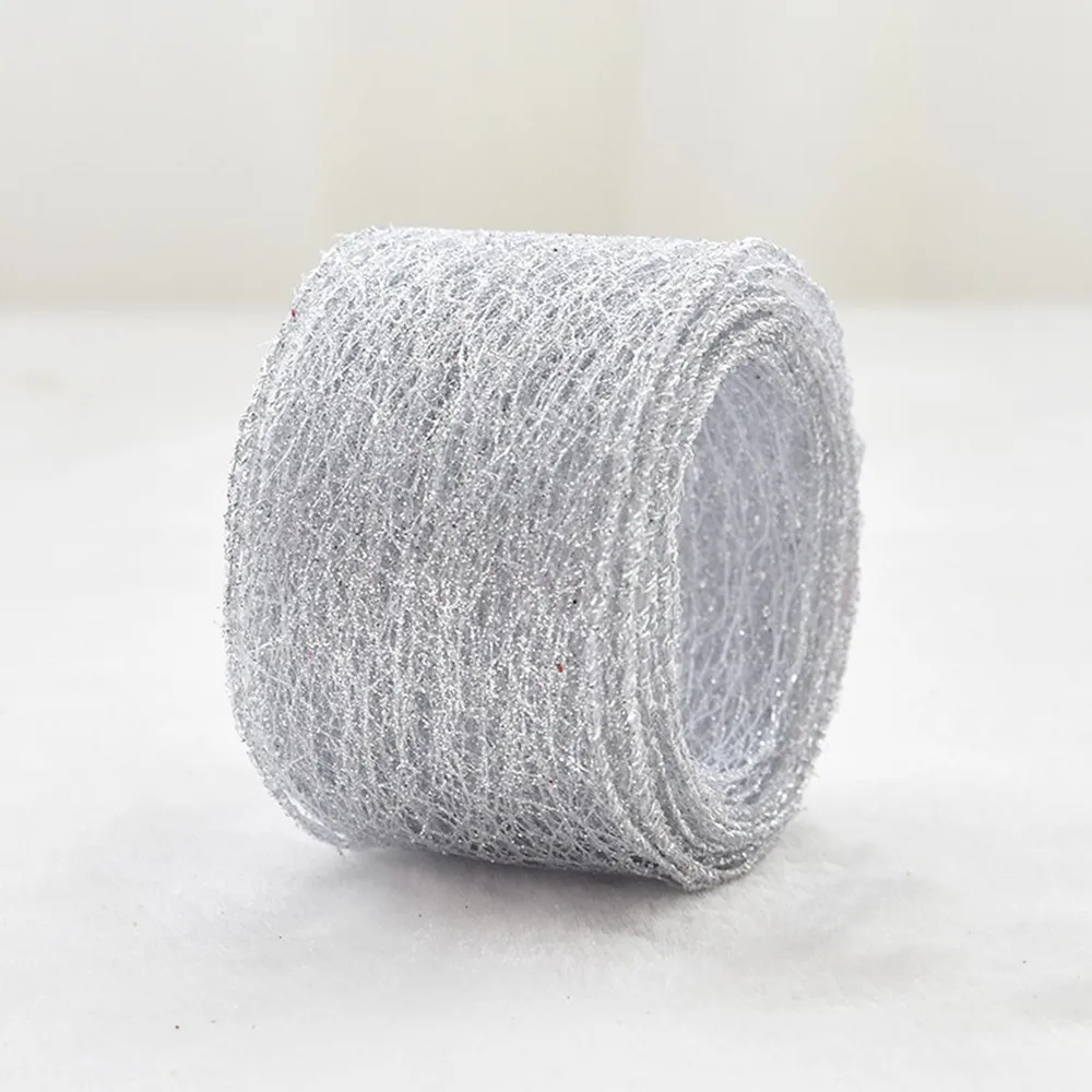SLIVER 2 м DIY лук ленты для рукоделия блестящая красная Серебряная Золотая лента с проволочной сеткой Рождественская елка украшения Ремесло полиэфирные ленты - Цвет: SLIVER