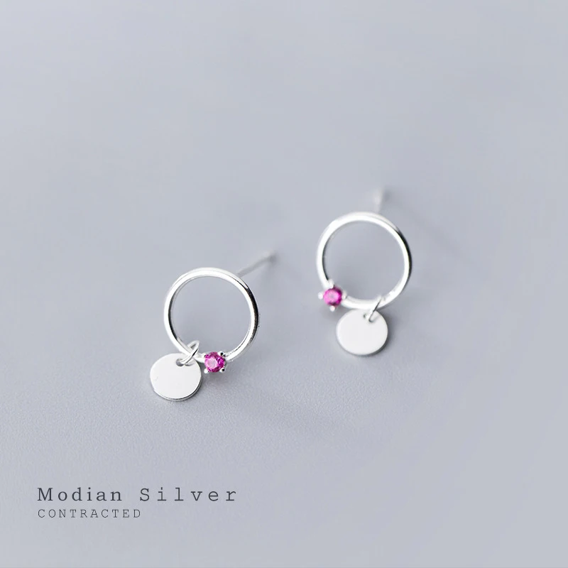 Modian Аутентичные 925 стерлингового серебра с круглыми стразами красный циркон