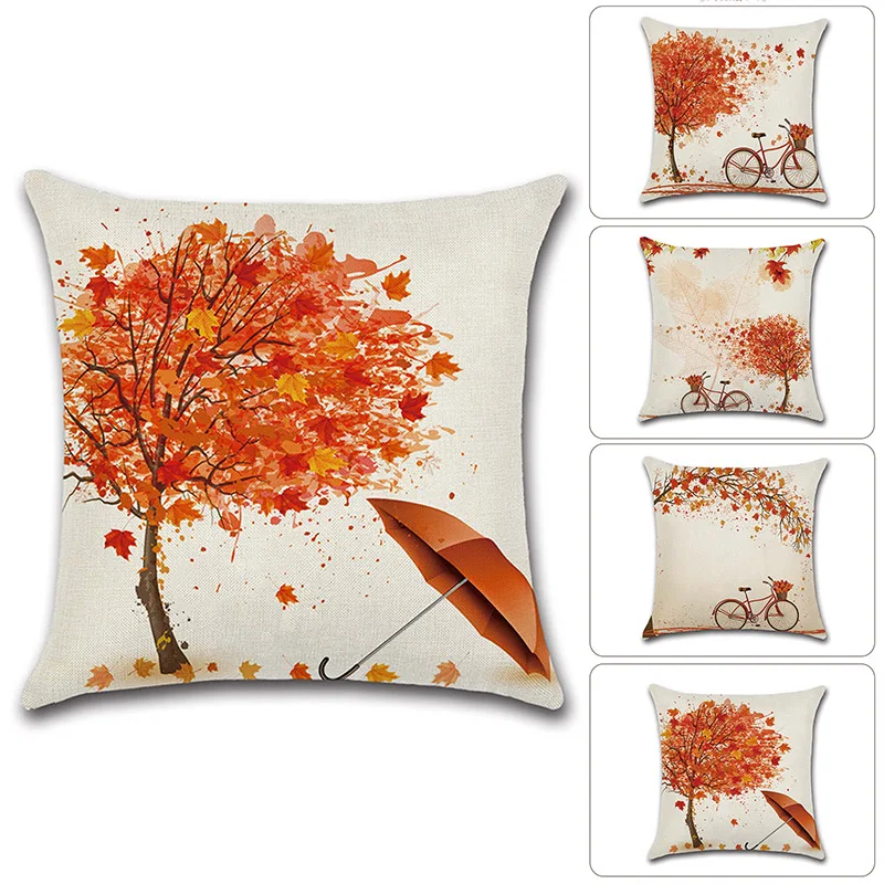 Creative Print Cushion Cover Case Tree Maple Leaf Bicycle Pillow Decorative Pillowcase High Quality Pillowcases Hot Sale | Дом и сад