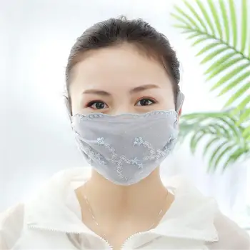 

Women's Floral Print Sunscreen Lace Mask Lady Imitation Silk Mask PM 2.5 Breathable Embroidery Mouth-muffle Anti Dust Face Mask
