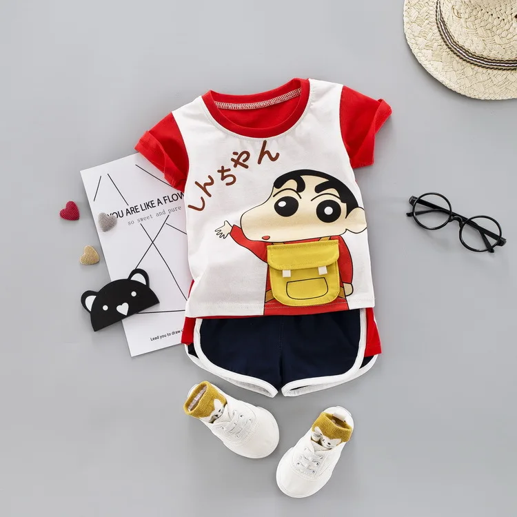 2020 мультяшная Милая Одежда для маленьких мальчиков и девочек Crayon Shin-Chan летняя