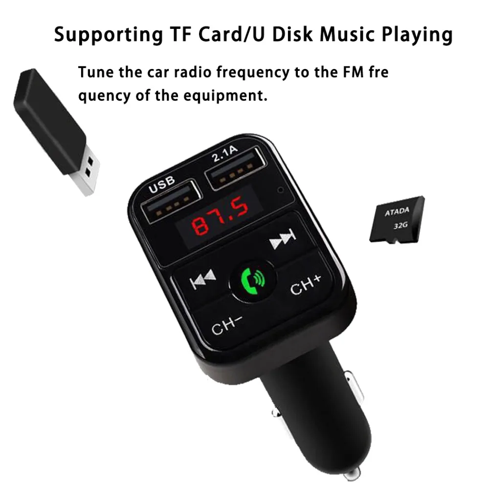 Bluetooth 5,0 Handsfree автомобильный комплект fm-передатчик Быстрый двойной USB зарядное устройство ЖК цифровой вольтметр TF карта U диск AUX плеер