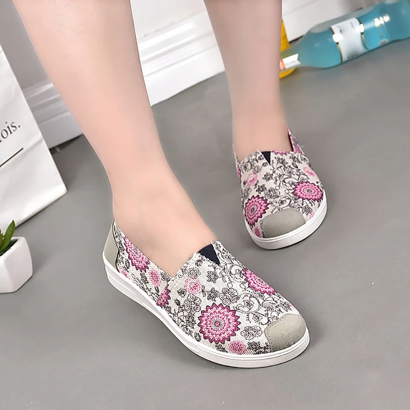 Womens Comfort Floral Breathable Sneakers Lace Up Flat Canvas Mesh Shoes Casual 