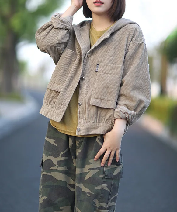 Harajuku Mori Girl винтажное осеннее вельветовое короткое пальто женские свободные широкие пальто Женская Повседневная куртка с капюшоном верхняя одежда Туника Топы