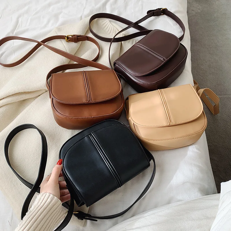 

2020 New Style Retro Saddle Bag Double Half Magnetic Snap Korean-style Shoulder WOMEN'S Bag